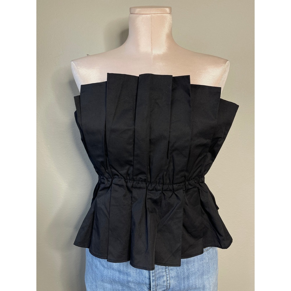 Do+Be Strapless Peplum Top Black Pleated Smocked Waist Y19768 Small